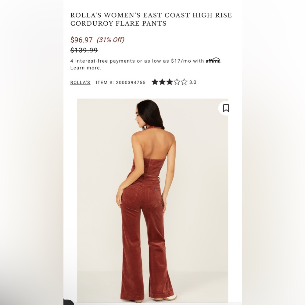 Rolla's East Coast High Rise Corduroy Flare Pants - Rust